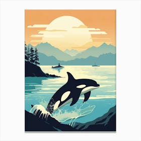 Orca Sunset & The Mountains Graphic Design 1 Canvas Print