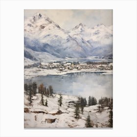 Vintage Winter Painting St Moritz Switzerland 3 Canvas Print