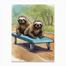Two Sloths On A Bench Canvas Print