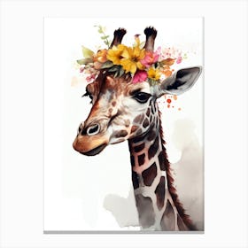 Giraffe Flower Crown Watercolour Canvas Print