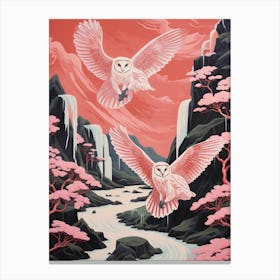 Vintage Japanese Inspired Bird Print Barn Owl 3 Canvas Print