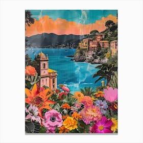 Portofino   Floral Retro Collage Style 4 Canvas Print