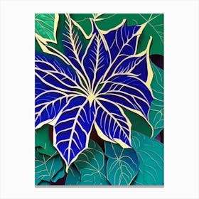 Poinsettia Leaf Colourful Abstract Linocut Canvas Print