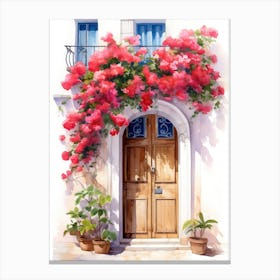 Valencia, Spain   Mediterranean Doors Watercolour Painting 3 Canvas Print