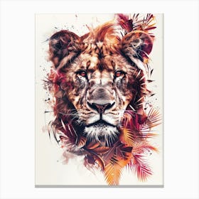 Double Exposure Realistic Lion With Jungle 37 Canvas Print