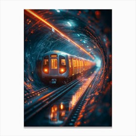 Subway Train In The Tunnel Canvas Print