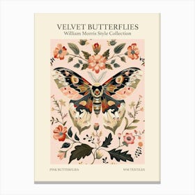 Velvet Butterflies Collection Pink Butterflies William Morris Style 7 Canvas Print