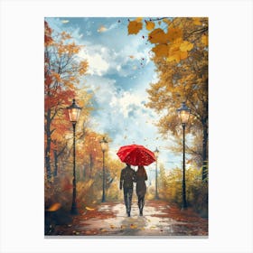 Couple Walking In The Autumn Canvas Print