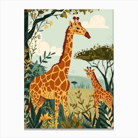 Modern Illustration Of Two Giraffes In The Sunset 2 Canvas Print