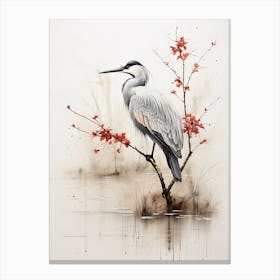 A Crane, Japanese Brush Painting, Ukiyo E, Minimal 3 Canvas Print