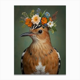 Bird With Flowers Crown European Robin On Its Head Canvas Print