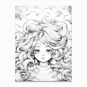 Wavy Hair Fine Line Drawing Colouring Book Style 1 Canvas Print
