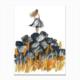 Girl Standing On Rocks Canvas Print