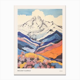 Mount Elbrus Russia 1 Colourful Mountain Illustration Poster Canvas Print