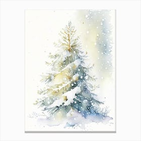 Snowfalkes By Christmas Tree, Snowflakes, Storybook Watercolours 1 Canvas Print