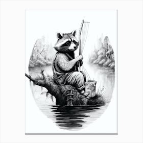 Raccoon By A Fishing River 3 Canvas Print