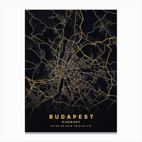 Budapest Hungary Black And Gold Map Canvas Print