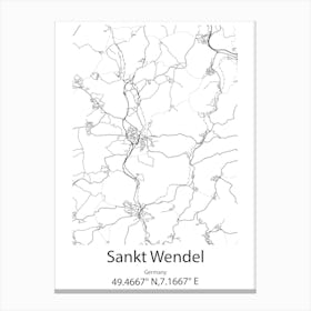 Sankt Wendel,Germany Minimalist Map Canvas Print