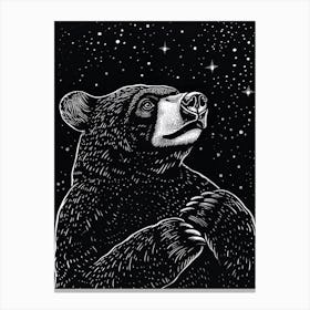 Malayan Sun Bear Looking At A Starry Sky Ink Illustration 8 Canvas Print