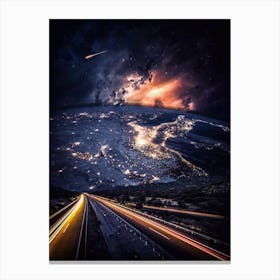 Golden Space Trails Planet Earth View Canvas Print