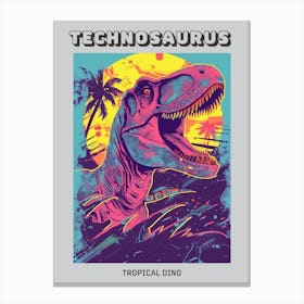 Neon Graphic Palm Tree Dinosaur Portrait Poster Canvas Print