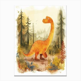 Cute Cartoon Acrocanthosaurus Dinosaur Watercolour 5 Canvas Print