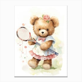Tennis Teddy Bear Painting Watercolour 4 Canvas Print