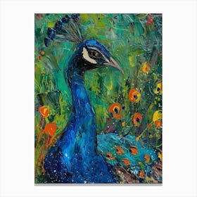 Peacock At Night Textured Painting 1 Canvas Print