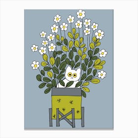 Beautiful White Cat In A big Green Flower Pot Canvas Print