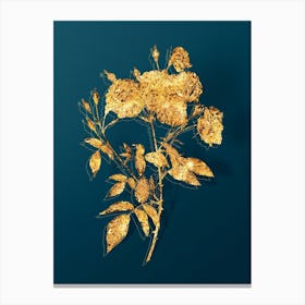 Vintage Ternaux Rose Bloom Botanical in Gold on Teal Blue n.0189 Canvas Print