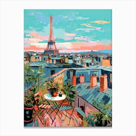 Rooftop Of Paris Eiffel Tower Travel Housewarming France Painting Canvas Print