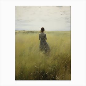 Woman In The Tall Grass Vintage Canvas Print