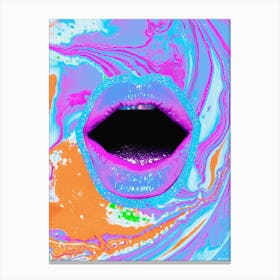 Pastel 2000s Lips Collage Blue & Pink Canvas Print
