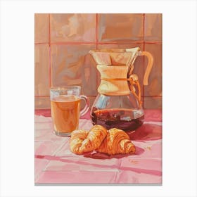 Pink Breakfast Food Chemex Coffee And Croissants 2 Canvas Print