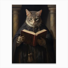 Cat Reading A Book In A Gothic Art Style 1 Canvas Print