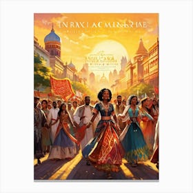 A Multicultural Parade Illustrative Poster Style Showcasing Various Ethnic Groups Dressed In Tradi (1) Canvas Print