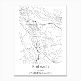 Embrach,Switzerland Minimalist Map Canvas Print