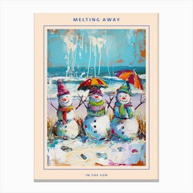 Snowmen On The Beach Painting Poster 4 Canvas Print
