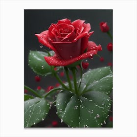 Red Roses At Rainy With Water Droplets Vertical Composition 24 Canvas Print