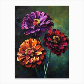 Three Zinnias Canvas Print