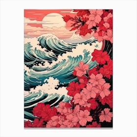 Great Wave With Bougainvillea Flower Drawing In The Style Of Ukiyo E 3 Canvas Print
