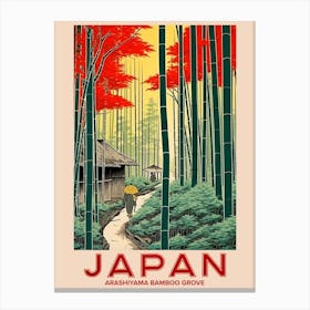 Arashiyama Bamboo Grove, Visit Japan Vintage Travel Art 4 Canvas Print