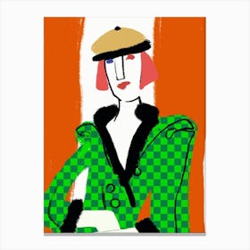 Woman In A Green Checkered Dress Canvas Print