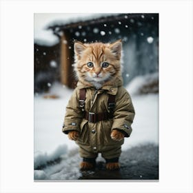 Cute Kitten In Winter Coat Canvas Print