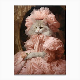 Cat In Pink Dress With Bows Rococo Style 5 Canvas Print
