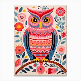 Pink Scandi Eastern Screech Owl 1 Canvas Print