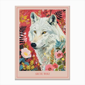 Floral Animal Painting Arctic Wolf 3 Poster Canvas Print