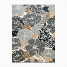 Grey And Beige Flowers Canvas Print