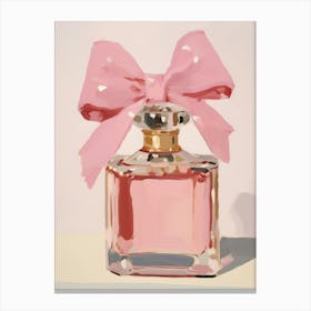 Pink Perfume Bottle With Bow Canvas Print