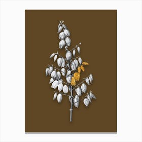 Vintage Adams Needle Black and White Gold Leaf Floral Art on Coffee Brown n.0727 Canvas Print